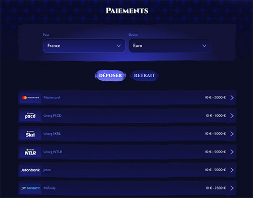 paiements spinight casino