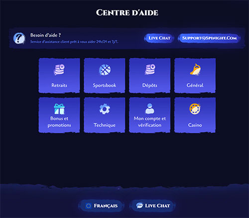 service client spinight casino
